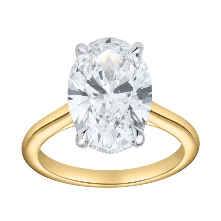 Celestia 14K Yellow Gold Oval Cathedral Lab Grown Diamond Engagement Ring - 5.15cts for wholesale by LuvMyJewelry (LMJ)