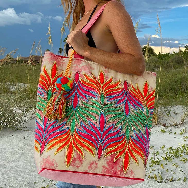 Wholesale Feather Tie Dye Tote Beach Bag for your store - Faire