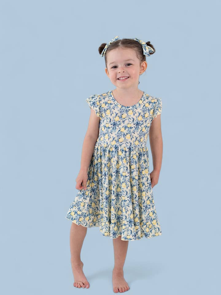Dream Big Little Co. - Wholesale Dress - Kids - VINTAGE CITRUS TOILE CAP SLEEVE DREAM RUFFLE DRESS