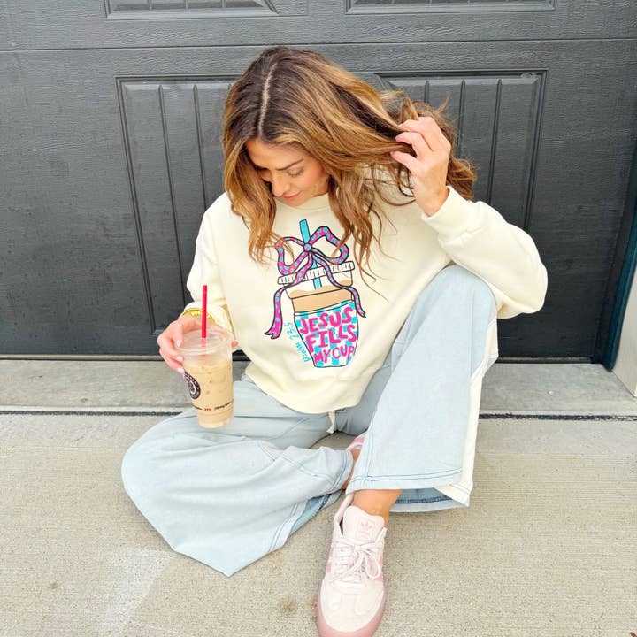 Jesus Fylder Min Kop Crop Sweatshirt for engroshandel hos Poppy & Pine