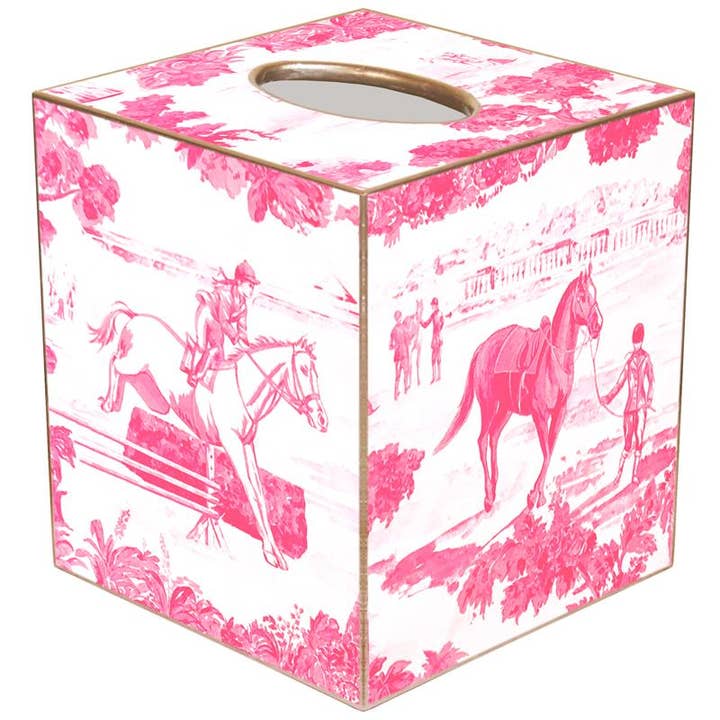 Equestrian Toile Pink Tissue Box Cover for wholesale by Marye-Kelley
