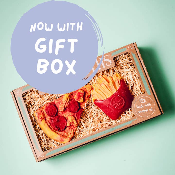 Coffret cadeau de savon Pizza + Frites | Fait main | Végétalien | Écologique pour la vente par The Quirky Soaper