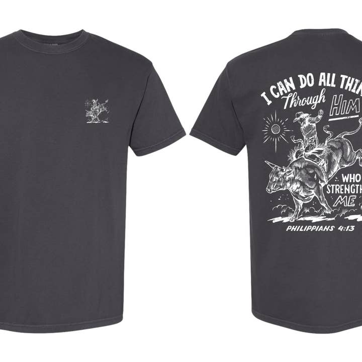 The Fringed Pineapple - Wholesale Screen Printed T-Shirt - Unisex - "I Can Do all Things" Bull Rider Tee- Philippians 4:13 0