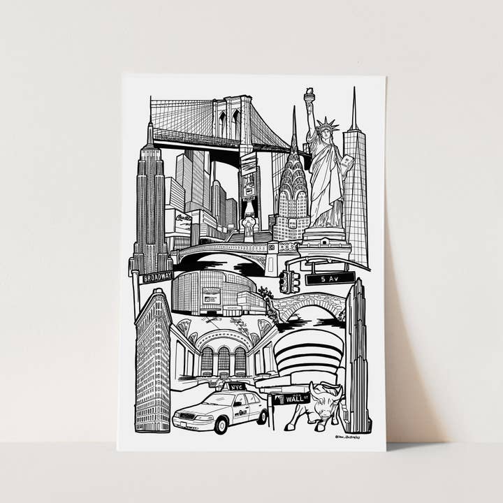 New York Landmark Skyline Illustration Print for wholesale by LAW Illustrates