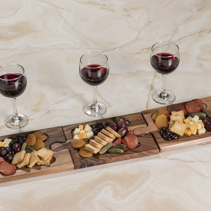 Kalmar Home - Wholesale Cheese Board - Engraved Interlocking Charcuterie Board/Wine Glass Holder