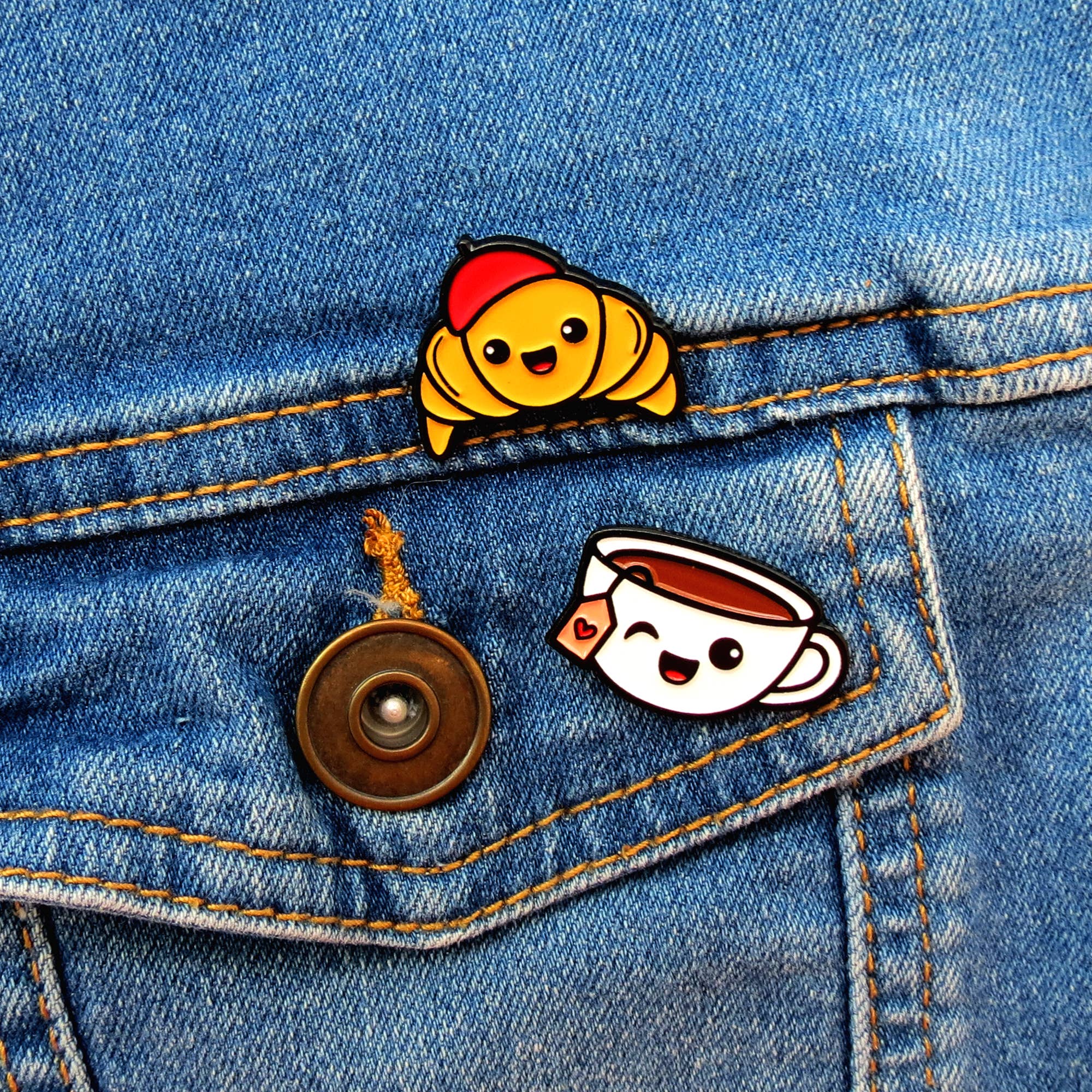 Pals & Co. - Wholesale Lapel Pin/Button - Croissant & Tea Enamel Pin Set1