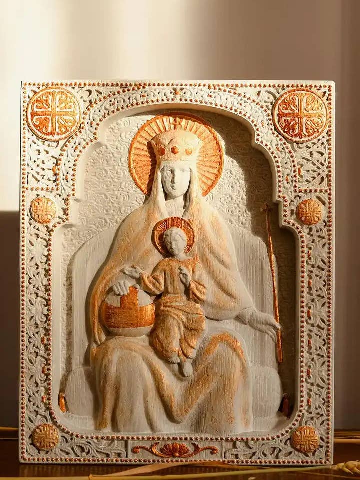 Arte cristiano de madera para pared Virgen María Santísima «The State» para venta al por mayor de KozakWorkshop