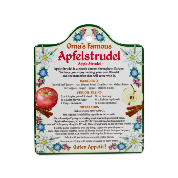 European Heritage Gifts - Wholesale Trivet - Ceramic Trivet with German Apfel Strudel Recipe