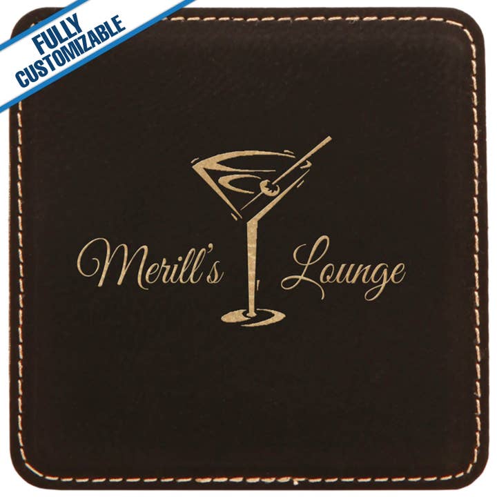 GiftWorksPlus - Wholesale Coasters - Engraved Leatherette Square Coasters - Fully Customizable