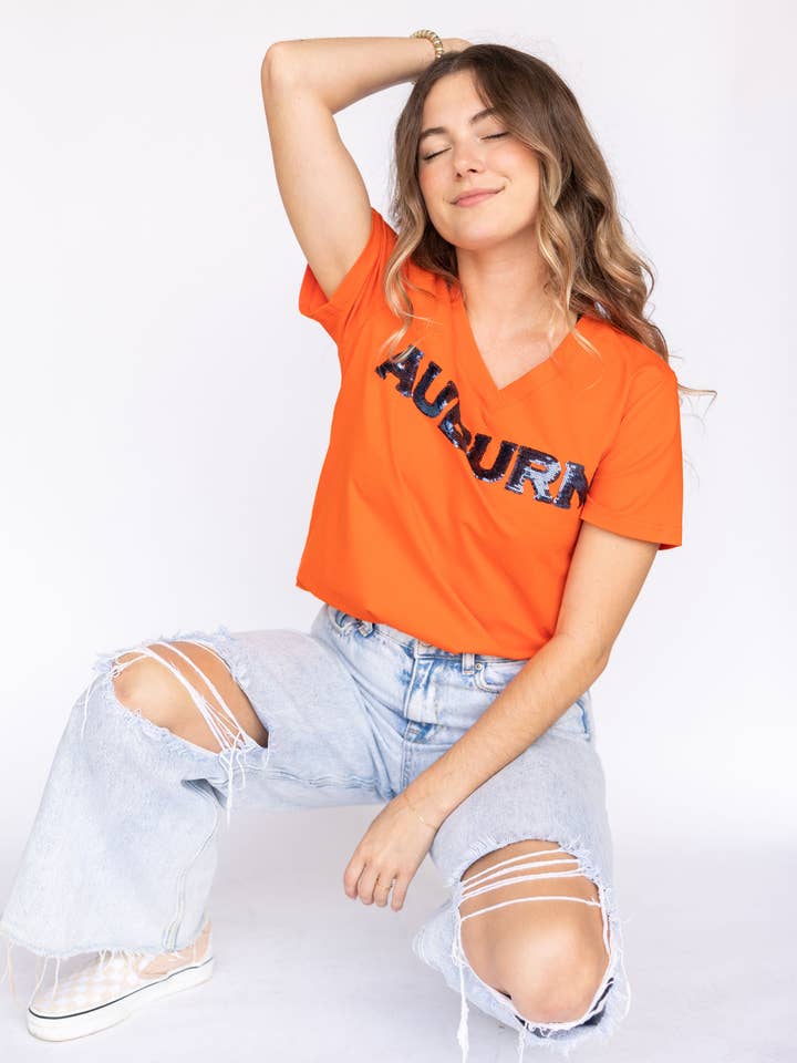 Sparkle City - Wholesale Screen Printed T-Shirt - Women's - Sparkle Slugger AUBURN Orange Jersey Tee
