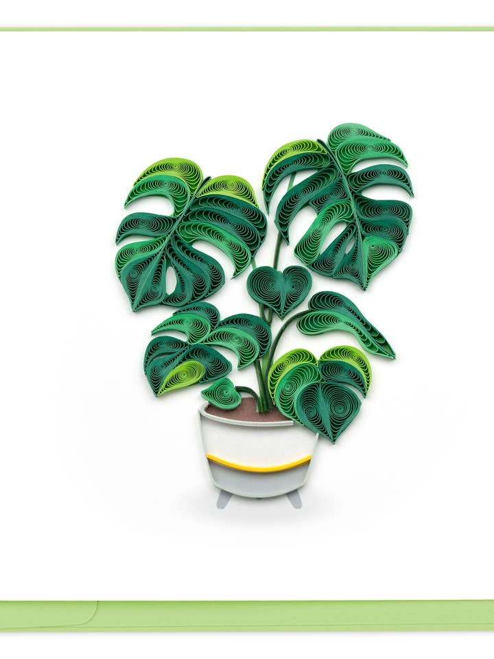 Monstera Pot Bloemen - Quilling Kaart, Handgemaakte Wenskaart voor wholesale door Second Nature Ltd