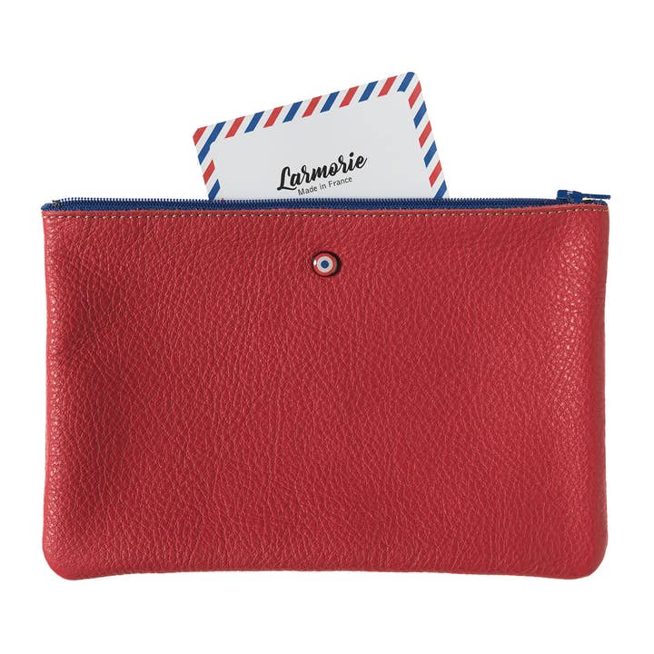 CAMILLE Red Ruby Upcycled Leder-Clutch für den Großhandel von Larmorie Officiel