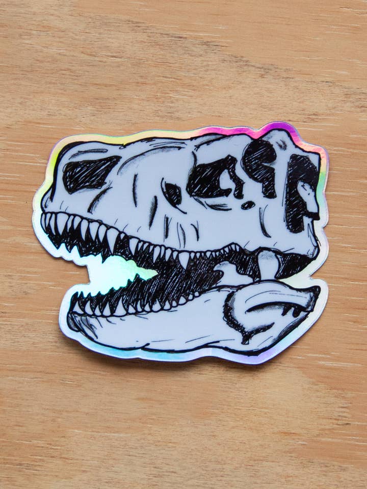 Waterproof Vinyl Sticker - Holographic T-Rex Dinosaur Skull for wholesale by K'oastal Mixed Media