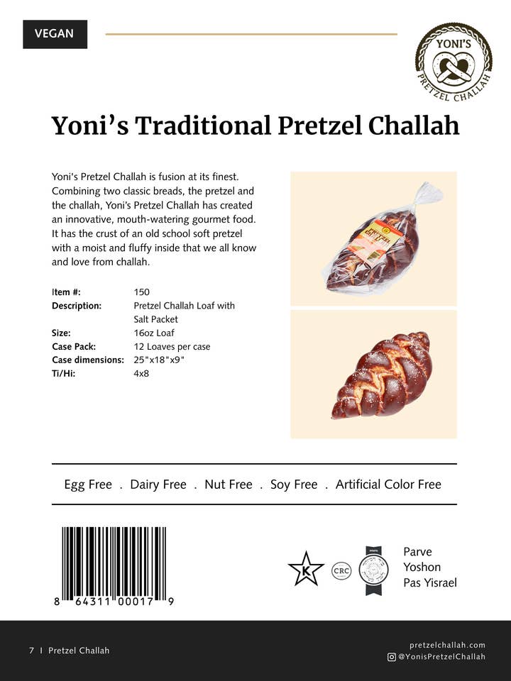 Yoni's traditional Pretzel Challah Loaf for wholesale by Yoni's Pretzel Challah
