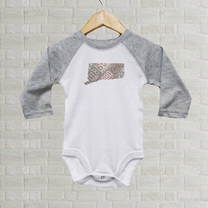 Connecticut Baby Onesie | Romper | Vintage License Plate Art for wholesale by Juniper & Spruce