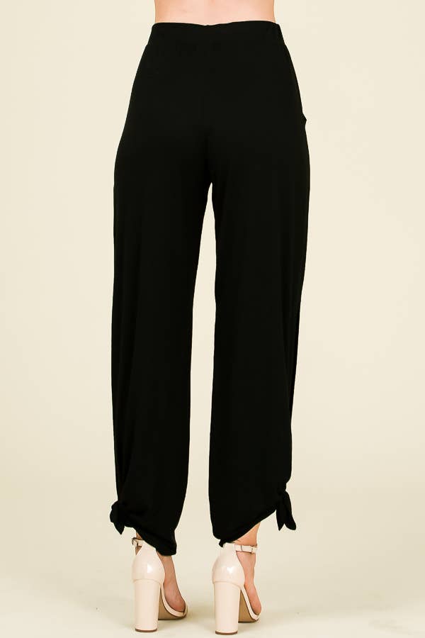 7th Ray - Wholesale Pants - Women's - Solid Elastic Waist Side Slit Ankle Tie Pants P146214