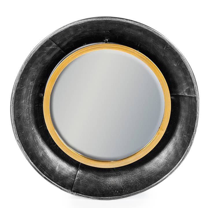 Espejo de pared Lincoln pequeño redondo negro y bronce para venta al por mayor de McGowan & Rutherford Ltd