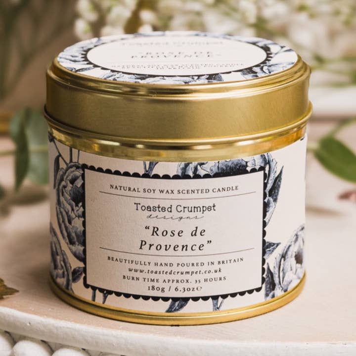 Rose de Provence Candle in a Matt Gold Tin for wholesale by Toasted Crumpet (We Pay All US Duties & Tariffs)