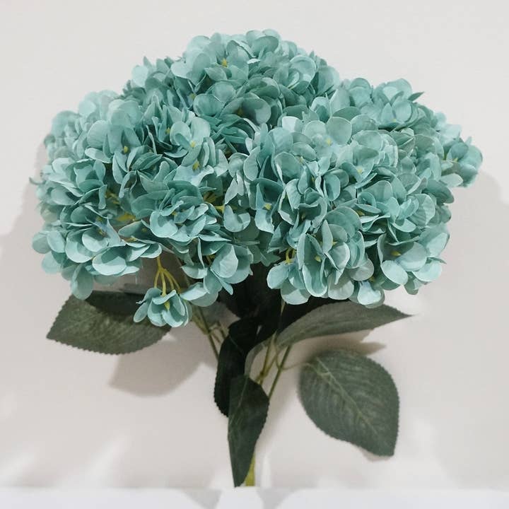 18" Super Soft Silk Hydrangea ArtificiaFlower Bush Teal Blue for wholesale by Sweet Home Deco