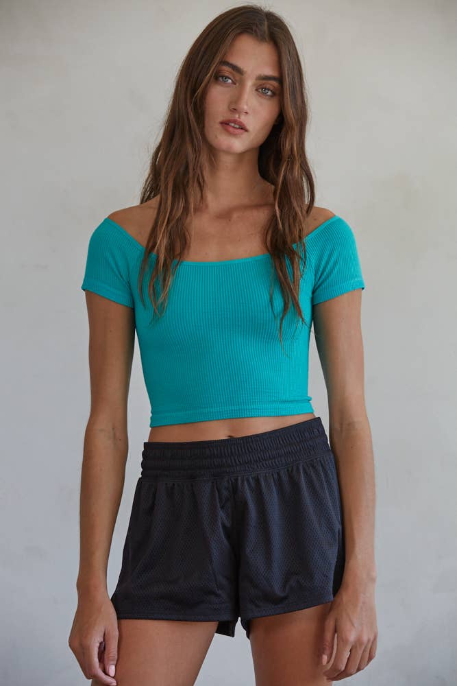 By Together - Wholesale Knit Top - Women's - S1054 | Knit Seamless Ribbed Off Shoulder Crop Top12