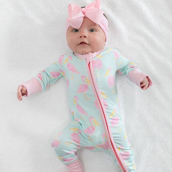 Pink Pelican Zipper Onesie for wholesale by Sweet Bay Clothing