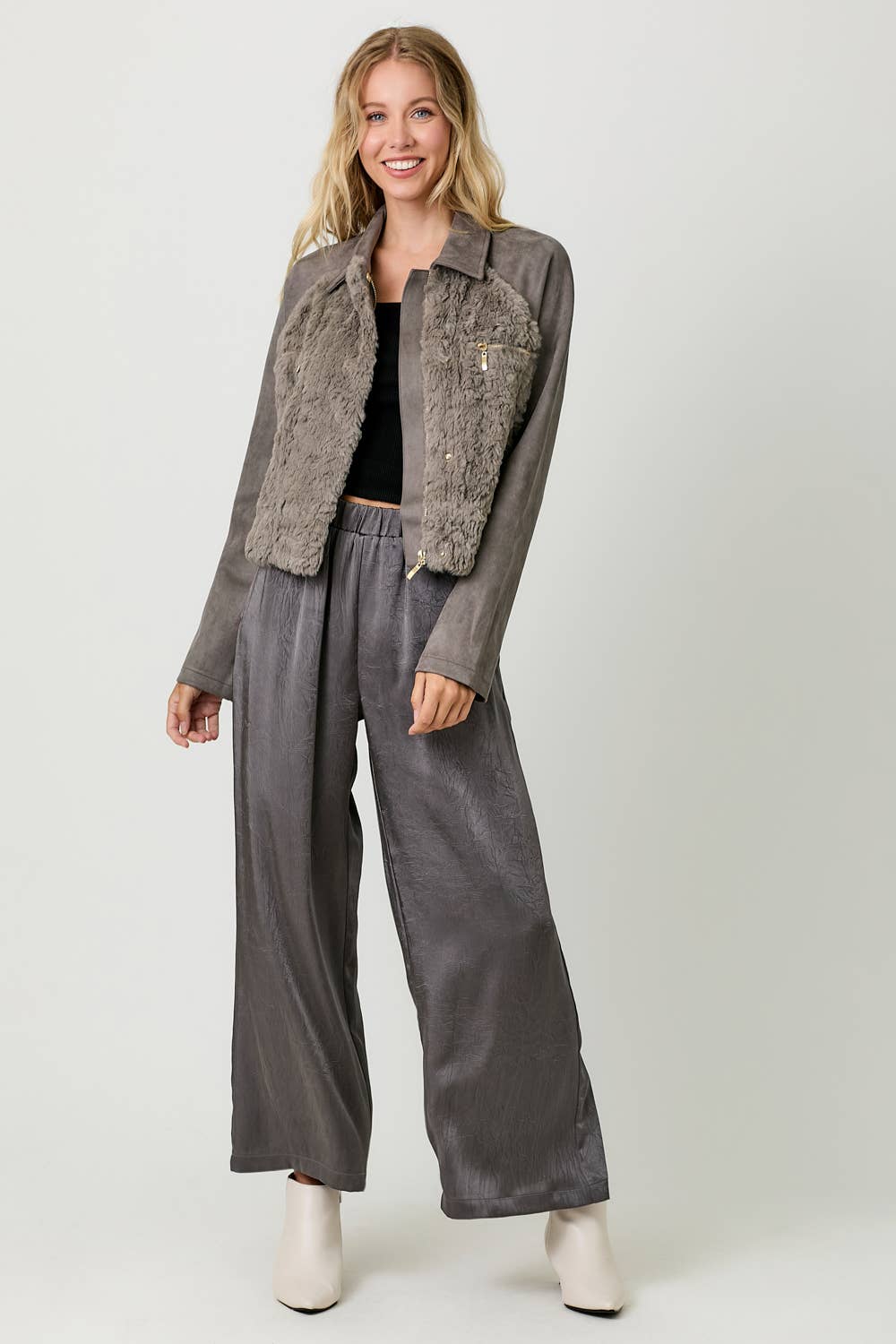 Mystree – wholesale Jacket – Women's – 60873 Fur Mixed Suede Jacket4