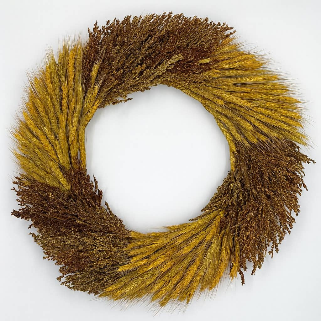 2626 Designs - Wholesale Wreath - Fall Autumn Wreath - Real Dried Preserved Wheat and Sorghum0