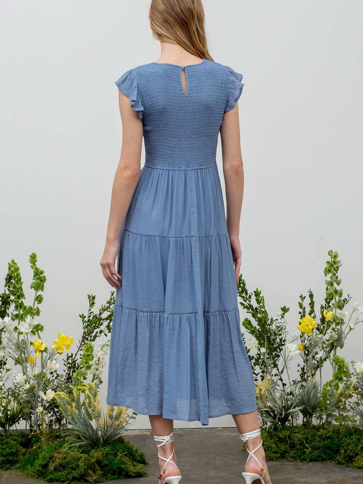 Blu Pepper - Venta al por mayor Vestido - Mujer - Vestido midi con volantes y cuerpo fruncido80