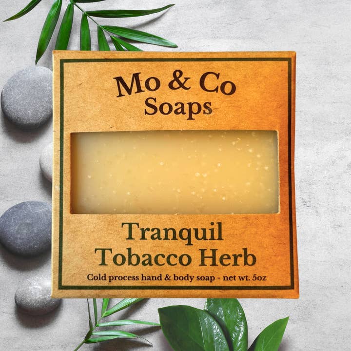 All Natural Handcrafted Tranquil Tobacco Herb Spa Soap | Therapeutic | 5 Pure Ingredients | Supports Wellness with Every Purchase for wholesale by Mo & Co Soaps