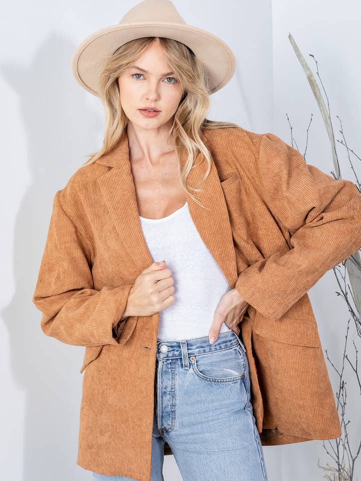 Oversized Corduroy Blazer - Camel for wholesale on Faire