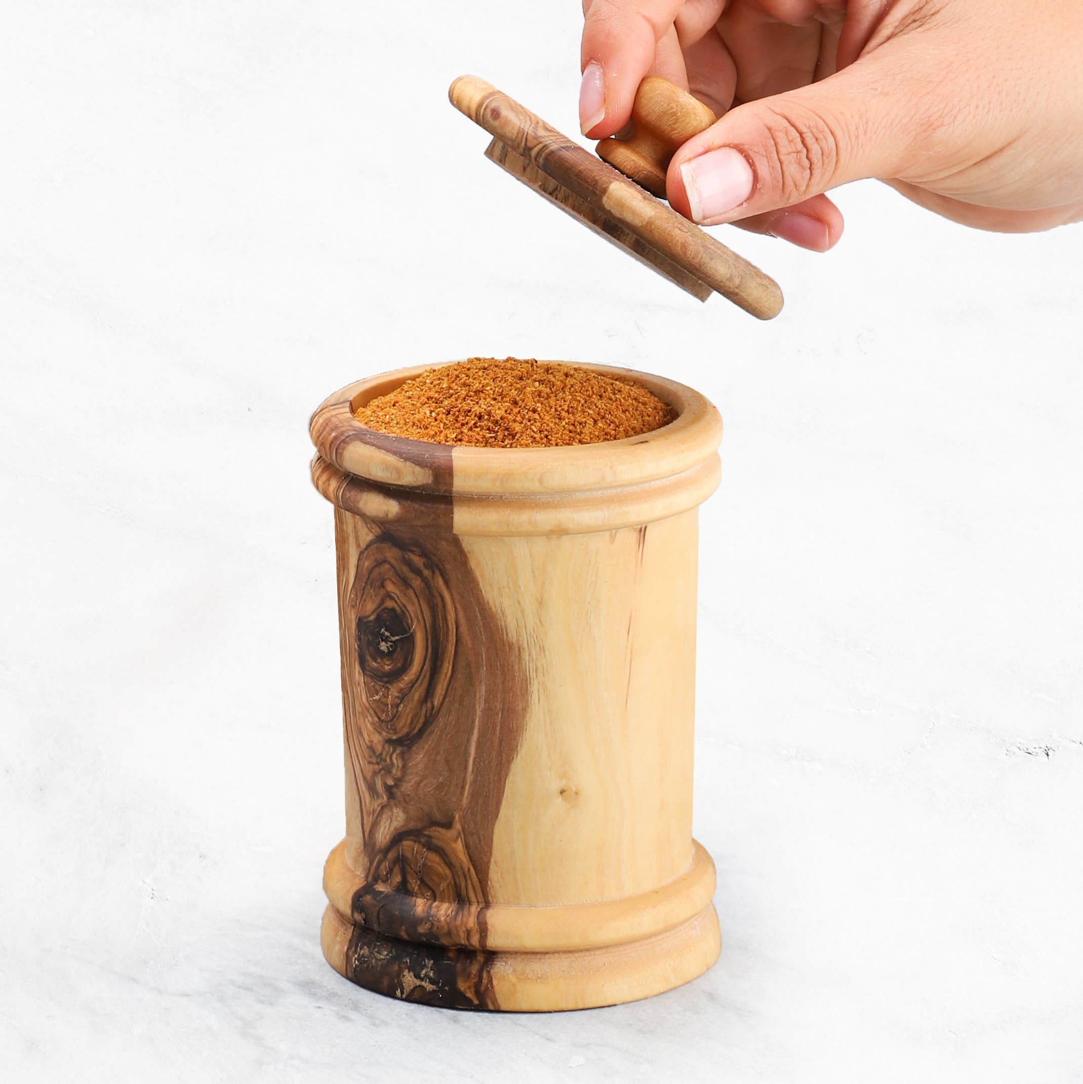 Texas Olive Wood Company - Wholesale Salt Mill - Handmade Olive Wood Spice Jars with Lift Off Lids0