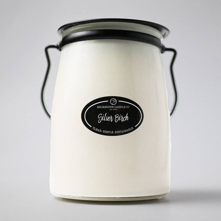 22 oz Butter Jar Candle: Silver Birch for wholesale by Milkhouse Candle Company