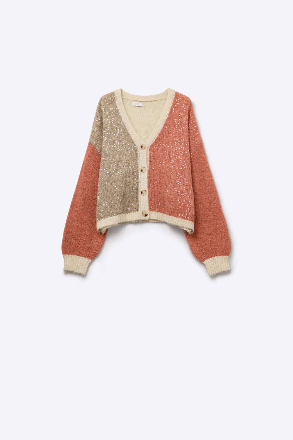 PINK Color-block Sequin V-Neck Cardigan for wholesale on Faire6