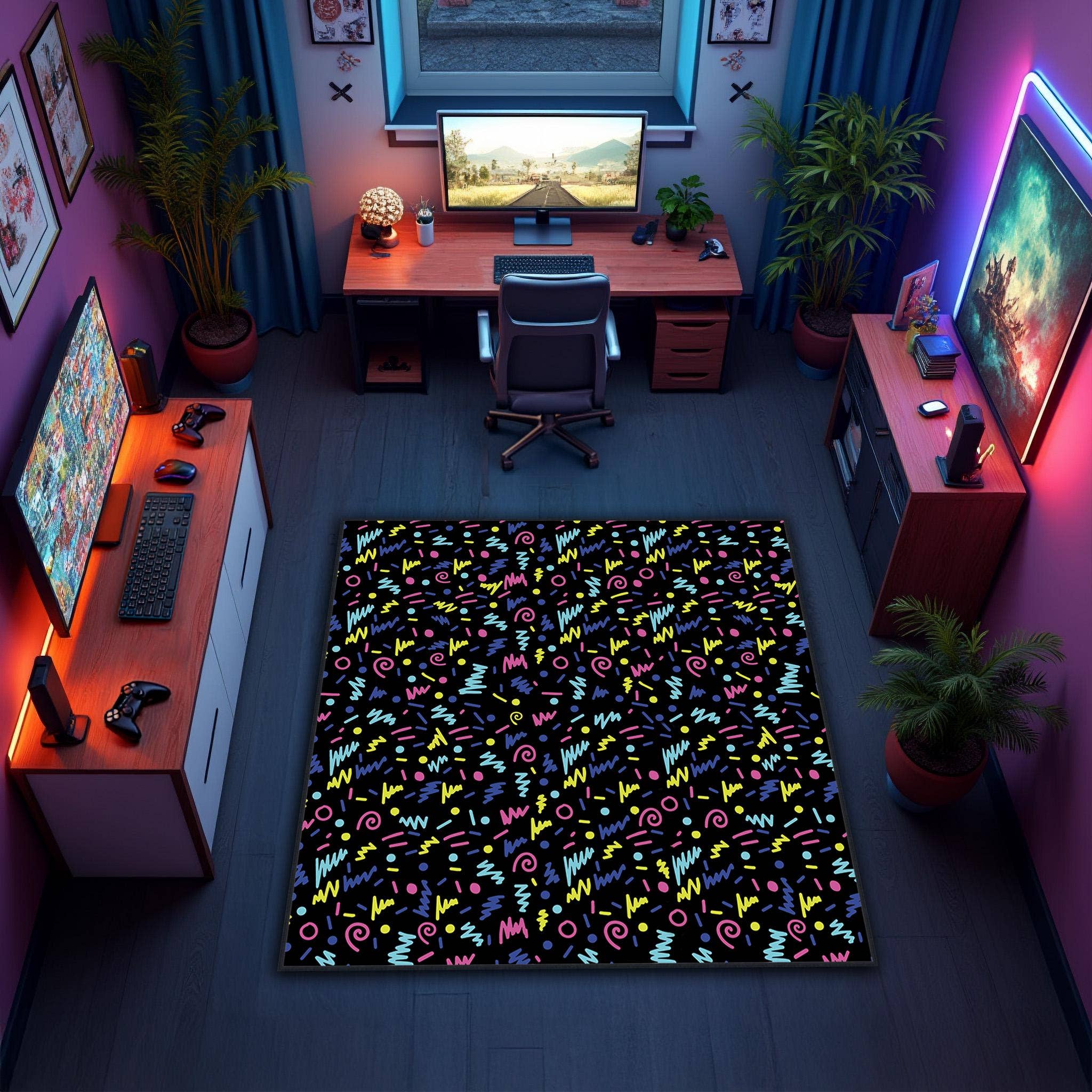 Rugendary Trade LLC - Wholesale Area Rug - 90s Arcade Game Room Rug: Black Nonslip Playroom Mat1