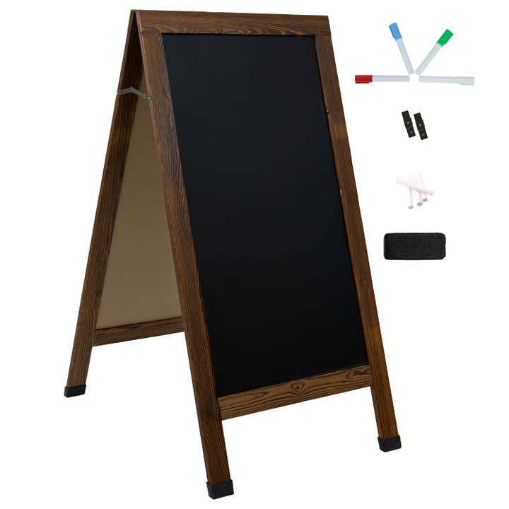 A-Frame Double Magnetic Chalkboard - Rustic Brown for wholesale by Sunnydaze Decor