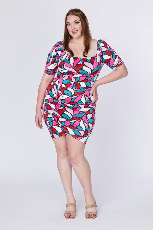 D.ROCK - Wholesale Dress - Women's - Plus Size Women Dress Elastic Neck Short Sleeves5