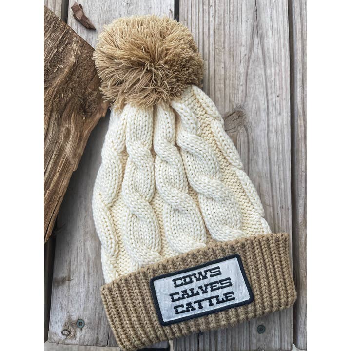 Buckin Barn Wholesale - Wholesale Beanie - Women's - Cows calves cattle beanie(cream/tan)