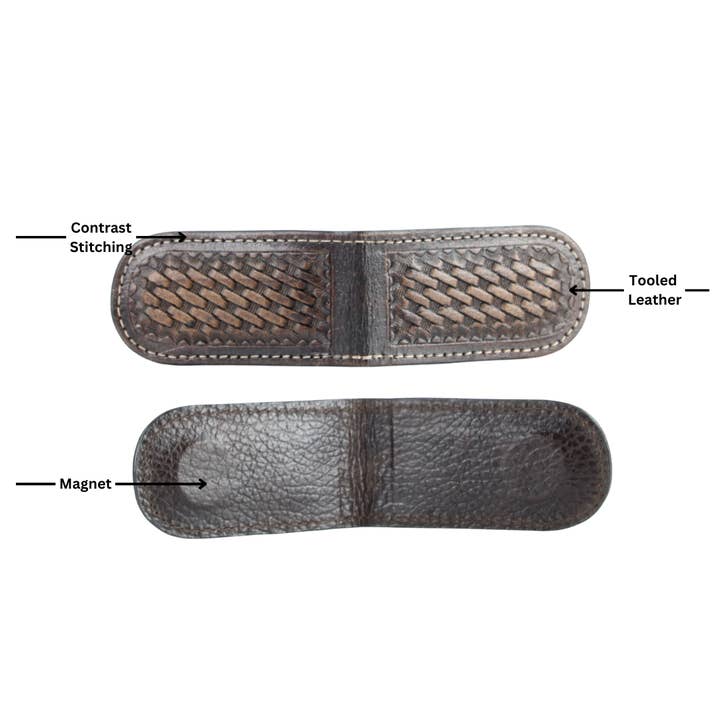 Leather Impressions Inc - Wholesale Money Clip - Unisex - American Bison Tooled Leather Magnetic Money Clip