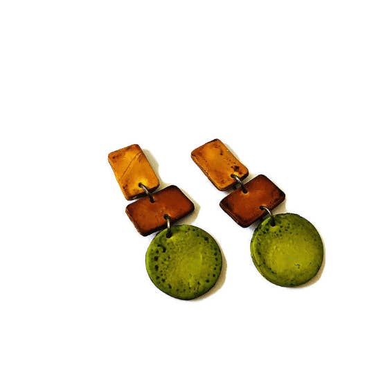 Sassy Sacha Jewelry - Wholesale Dangle Earrings - Trendy Earth Tone Earrings in Brown, Yellow and Green- "Dani"7