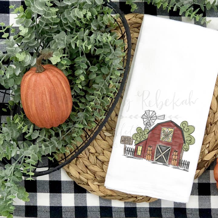 Toalha de chá Fall Barn por atacado de Doodles By Rebekah