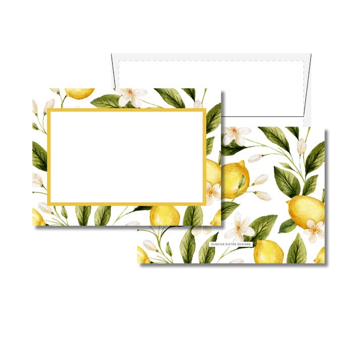 Vrolijke Citroennotitiekaarten, Geel – Set van 8, Gemaakt in de VS voor wholesale door Duncan Sister Designs