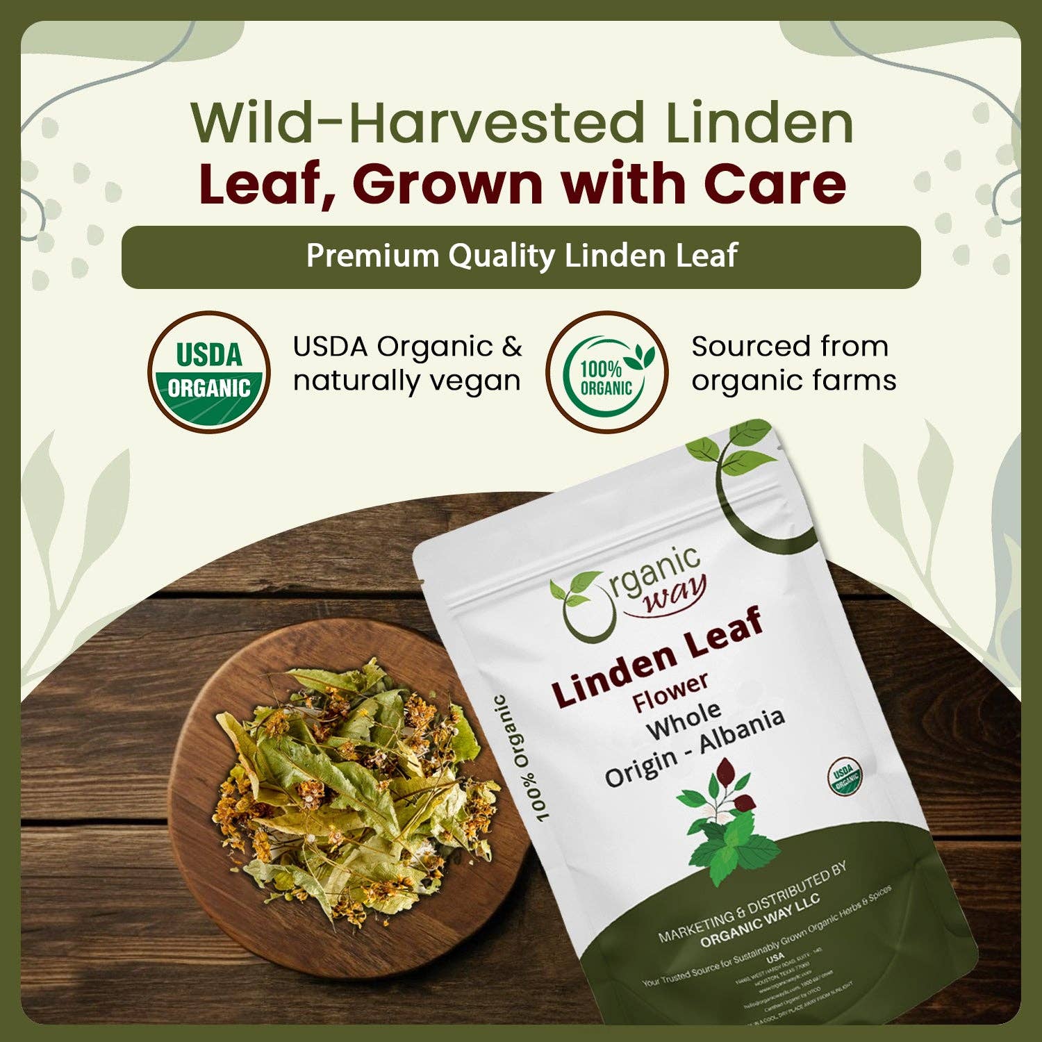 Organic Way LLC - Wholesale Losse thee - Lindebloesem & Blad Kruidenthee Bloesem & Culinaire Gebruik | Europees Wild-Oogst | Koosjer & USDA Gecertificeerd | Veganistisch, Non-GMO & Glutenvrij | 100% Rauw uit Albanië4