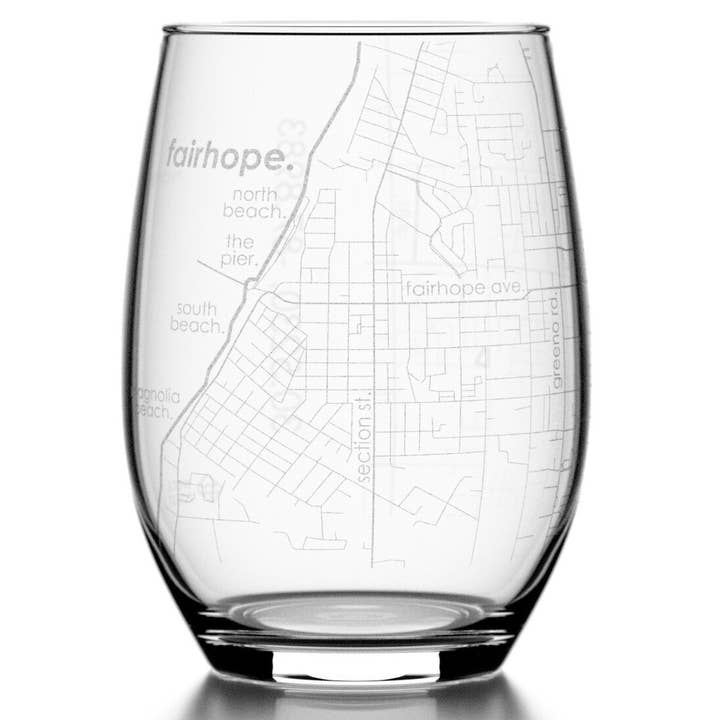 Well Told - Wholesale Wine Glass - Fairhope AL Map Stemless Wine Glass