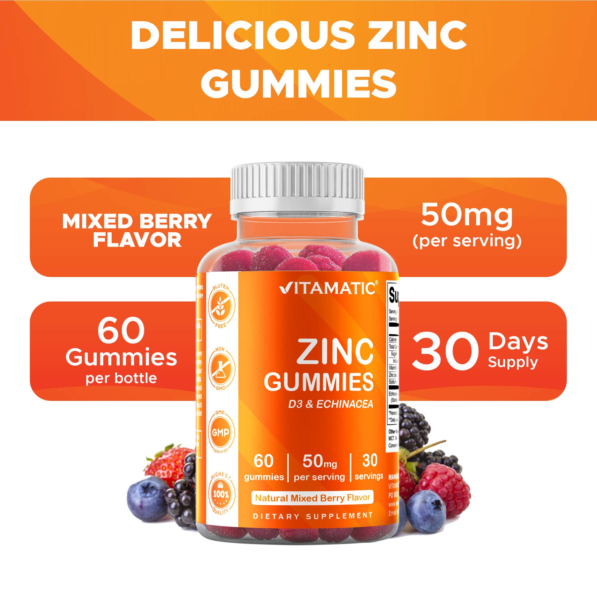 Vitamatic - Wholesale Oral Supplement/Vitamin - Vitamatic Zinc 50mg | 60 Vegan Gummies5
