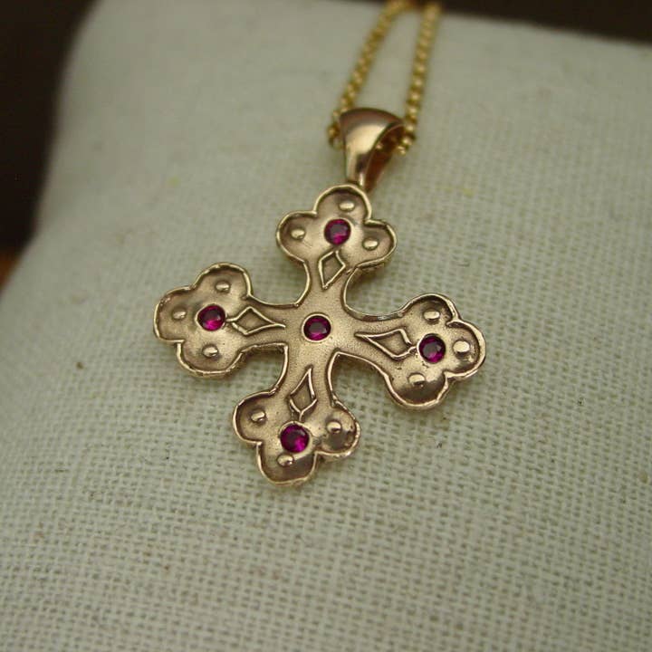 Vis a Vis Jewelry - Wholesale Pendant/Charm Necklace - Byzantine Cross Necklace With Garnet2