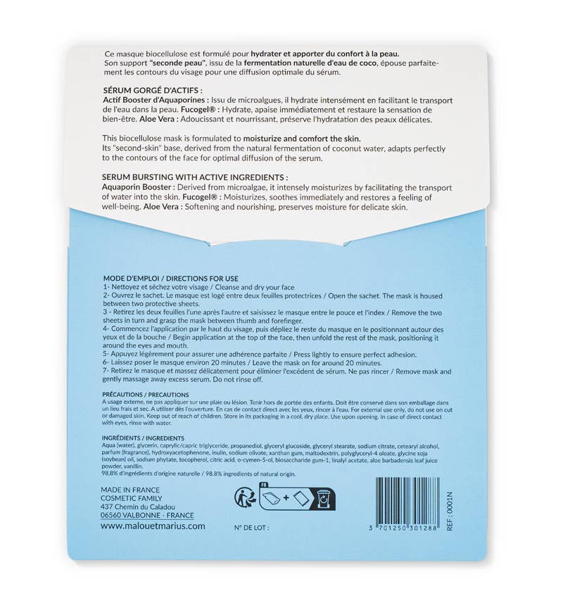 Malou & Marius – wholesale Skincare face mask – Bio-cellulose face masks of Love and Fresh Water1