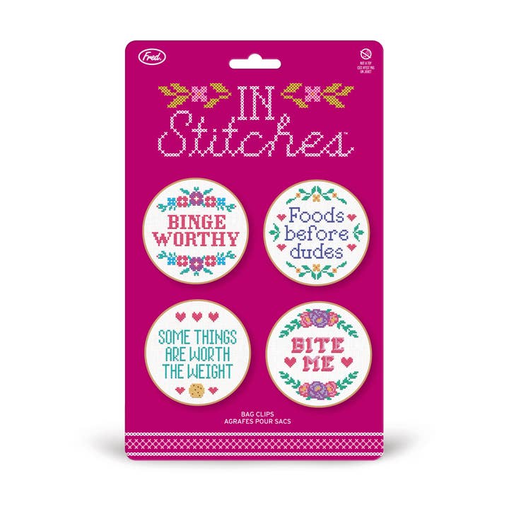 Fred & Friends - Wholesale Purse/Bag Accessory - Women's - In Stitches - Cross Stitch Bag Clips - Set of 4