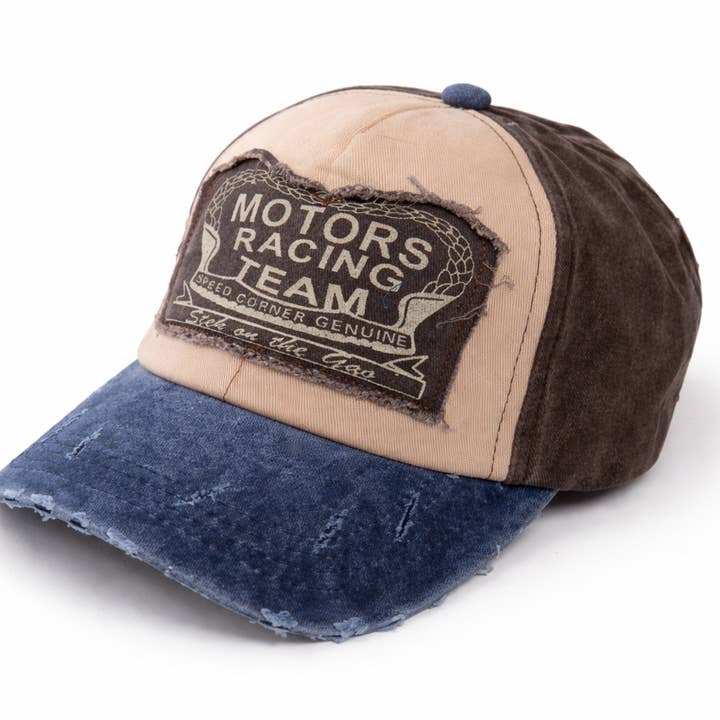 VIA FIORE Vintage Motors Racing Distressed Trucker Cap for wholesale by VIA FIORE