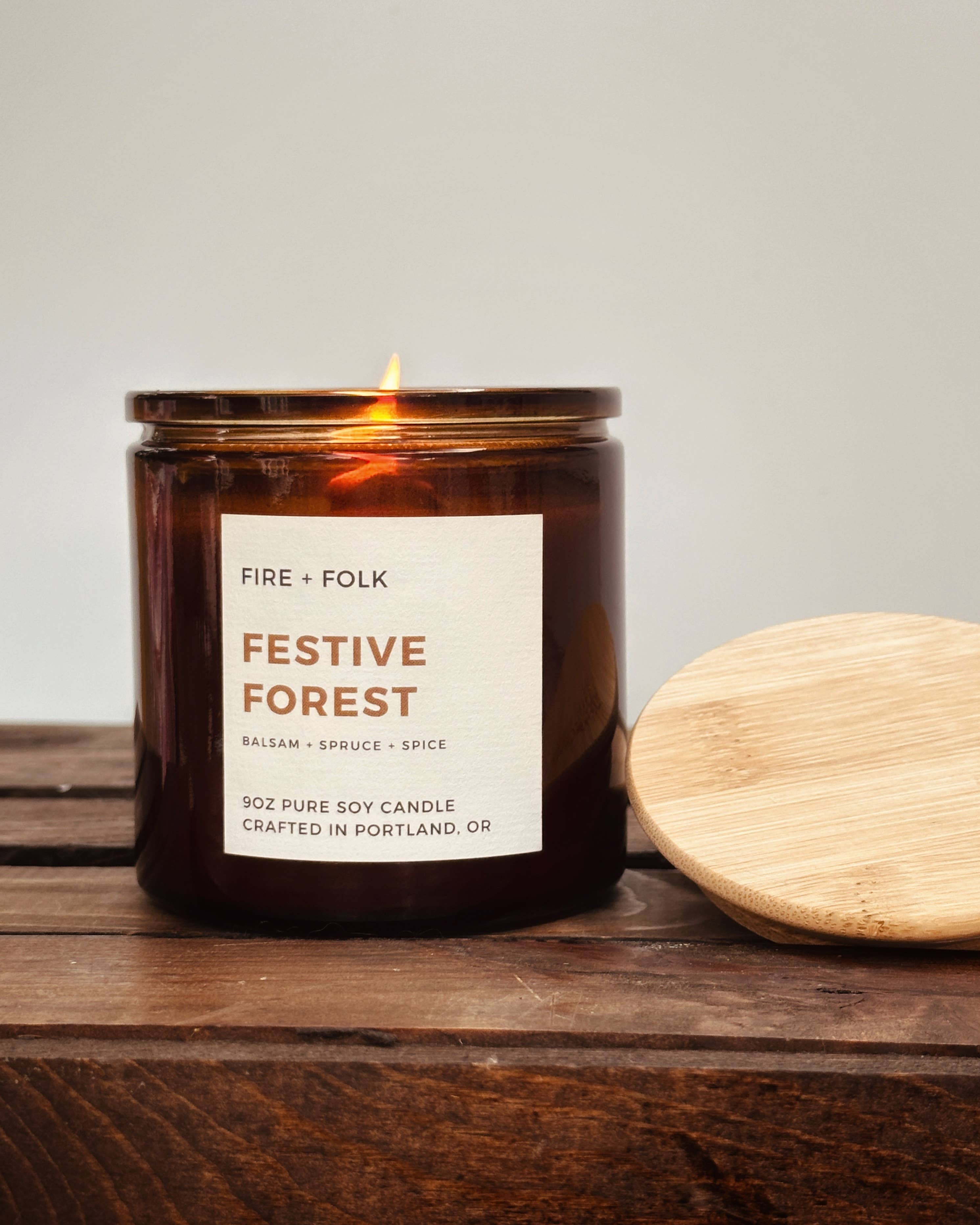 FIRE + FOLK - Wholesale Jar/Filled Candle - Festive Forest | 9oz Wood Wick Soy Candle