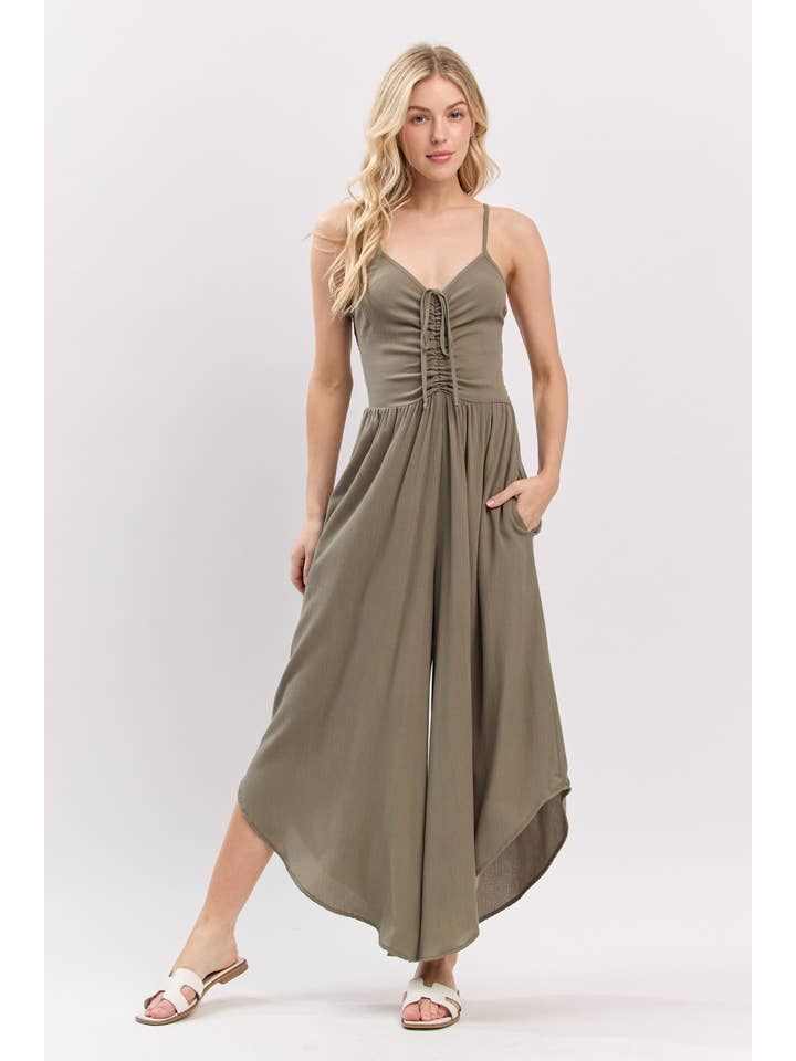 Final Touch - Wholesale Jumpsuit - Women's - Woven Solid Midi Jumpsuit - NJU60322-HV